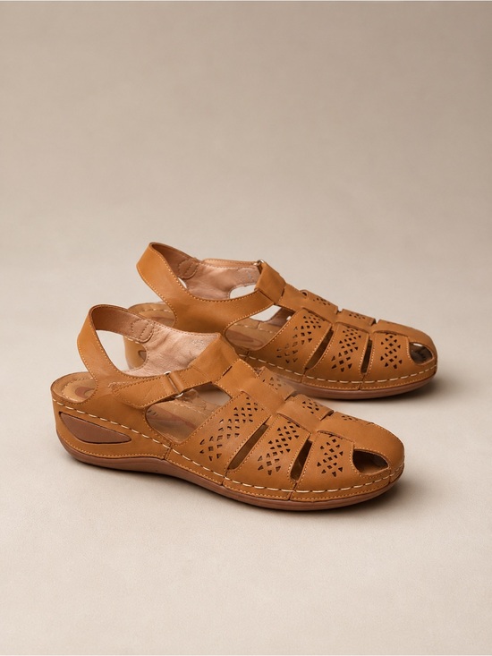 Shoes - Women’s Tan Leather Slingback Sandals - Comfortable Everyday Wear